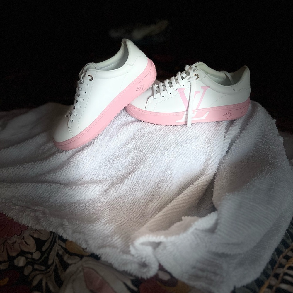 Pink and white shoes